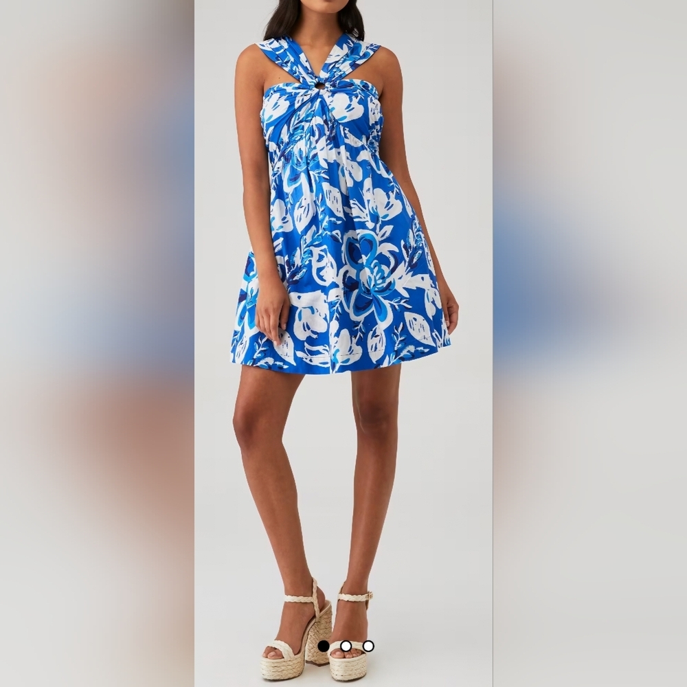 Cleobella Brylee Floral Mini Dress- In Royal Blue & White- Very Flattering!! - Picture 4 of 16